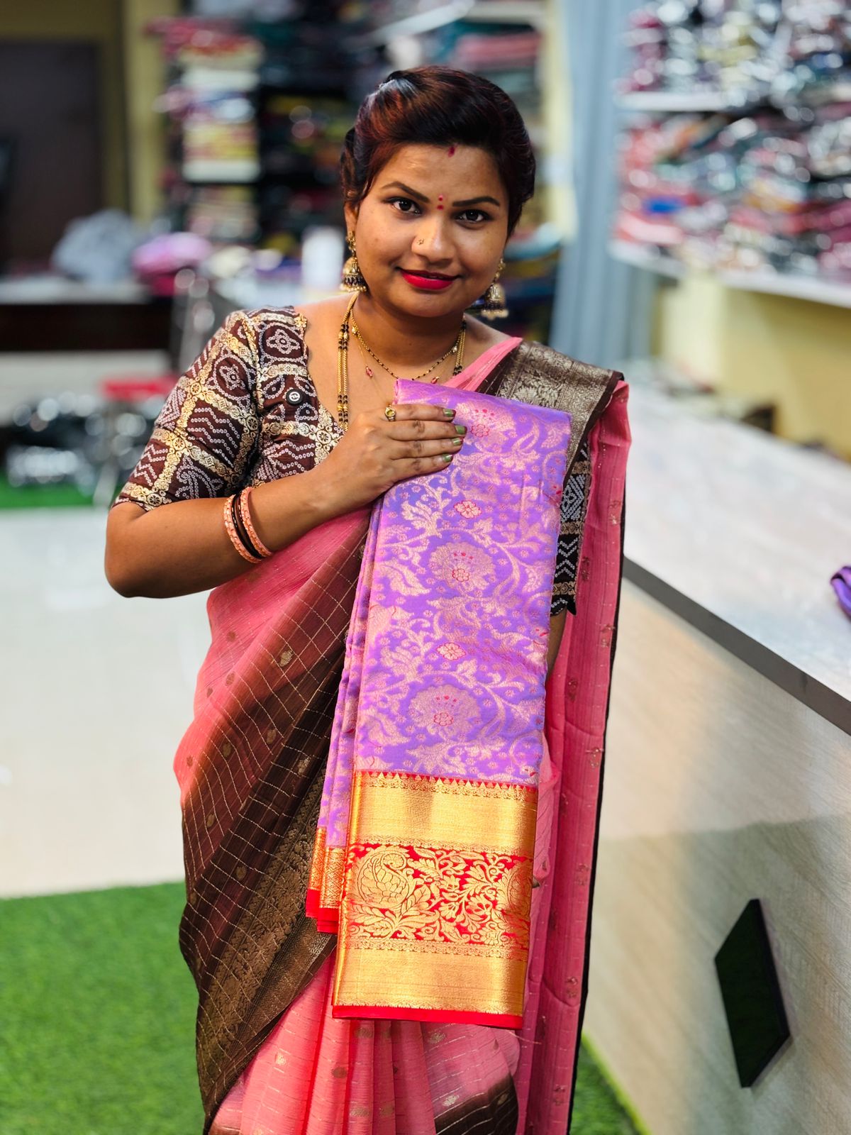 Lavender with red Kanchi sarees 9