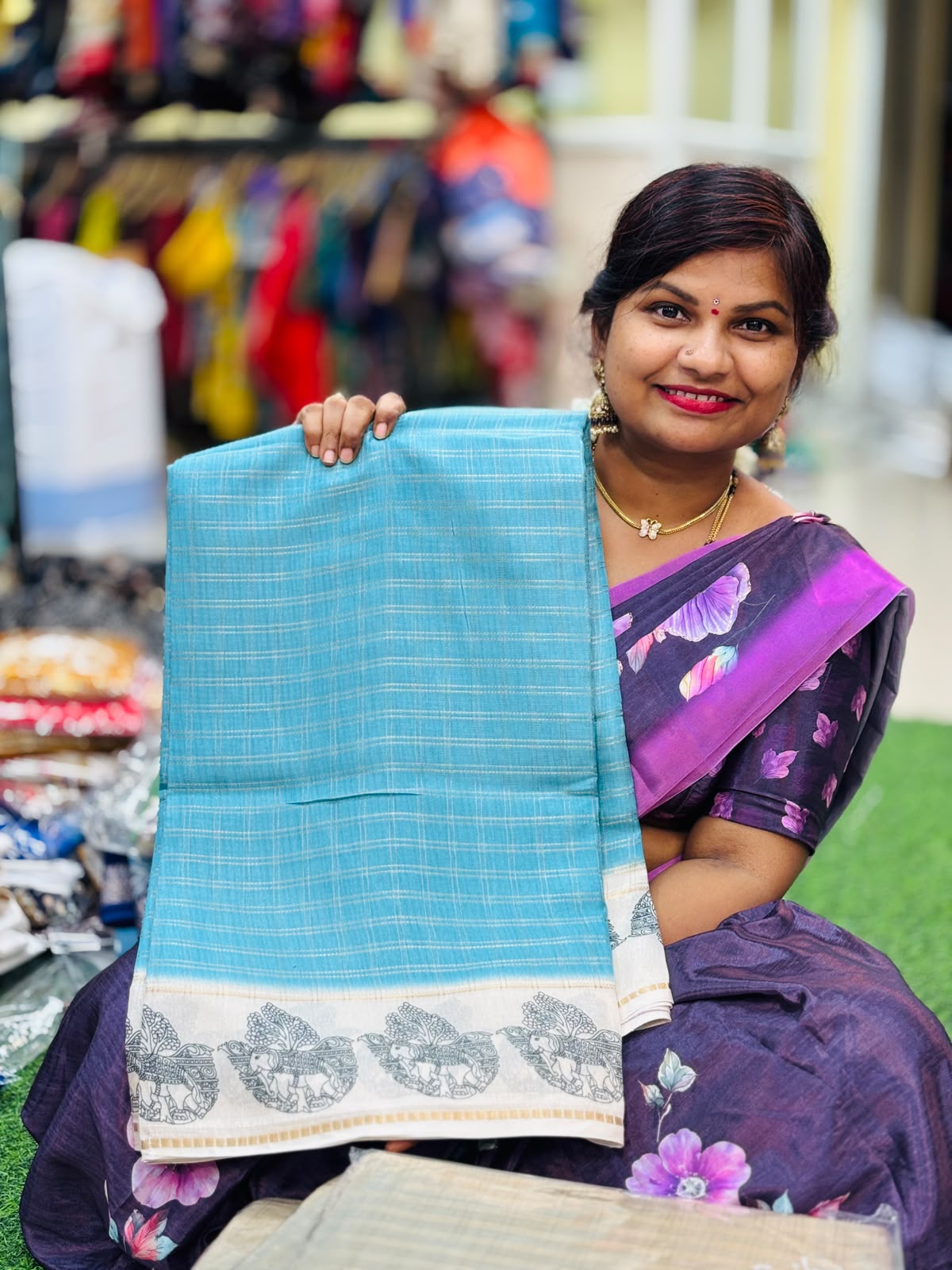 Kalamkari Crepe Checks Saree