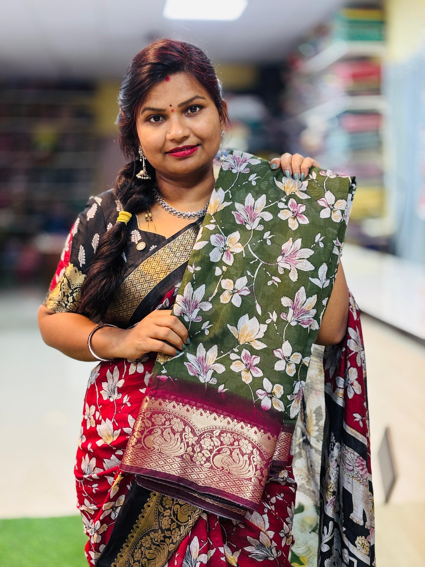 Premium Maheswari silk sarees with Kanchi peacock borders