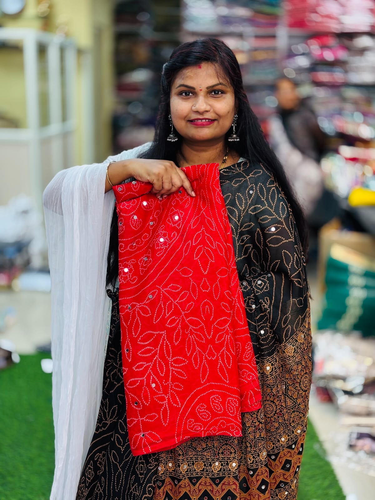 Azrak Chiffon Saree Red