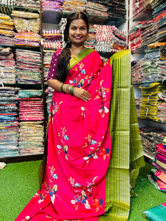 Mashroom Silk Floweral print contrast borders