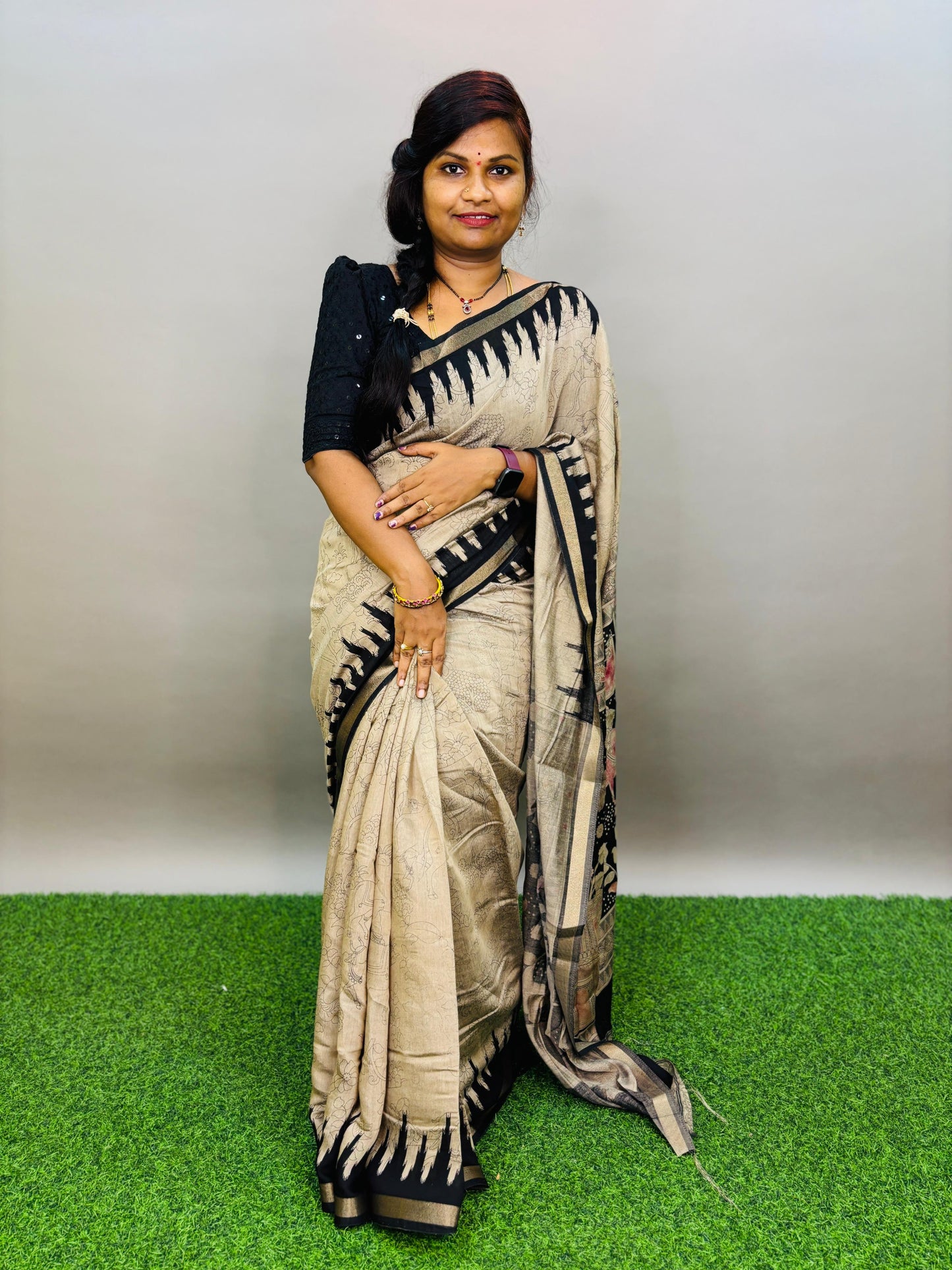 Kalamkari Outline Silk Saree