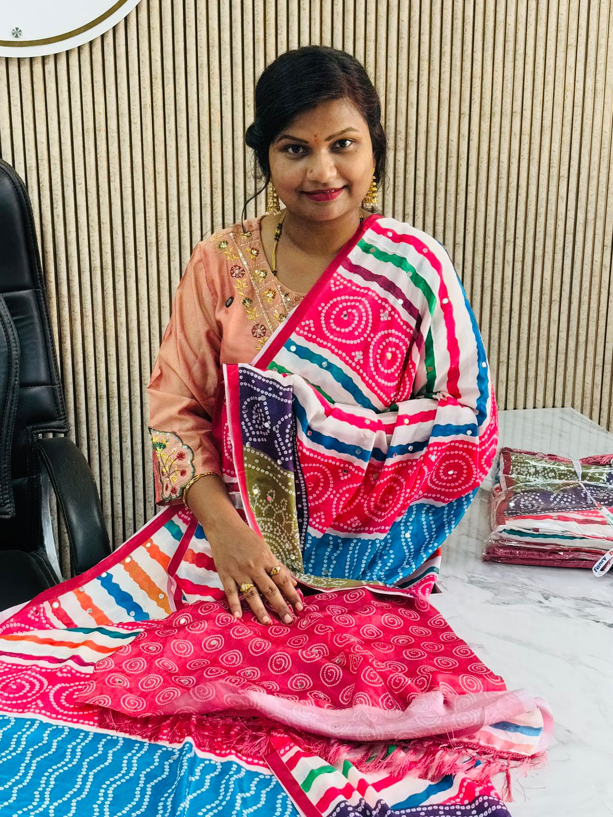 Crepe Bandini Real Mirror Saree