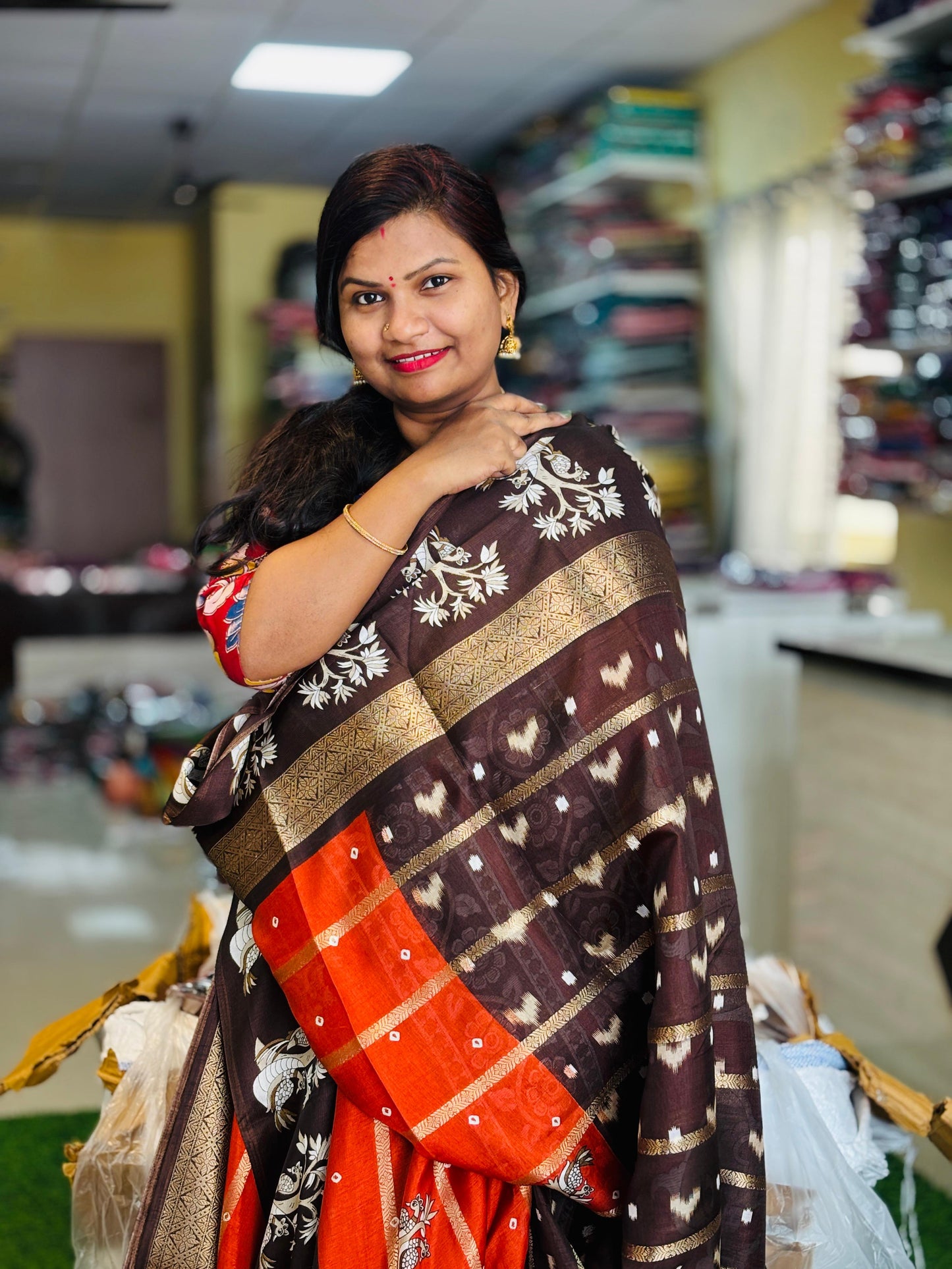 Uppada Rust Orange Saree