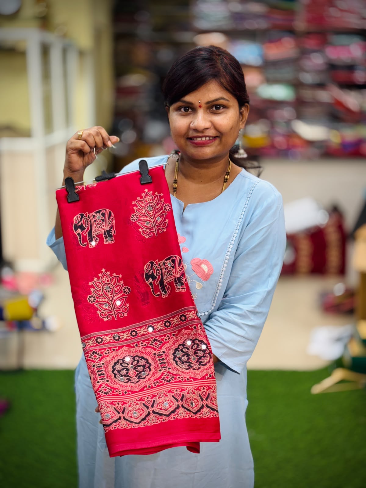 Azrak Elephants Sarees Pink