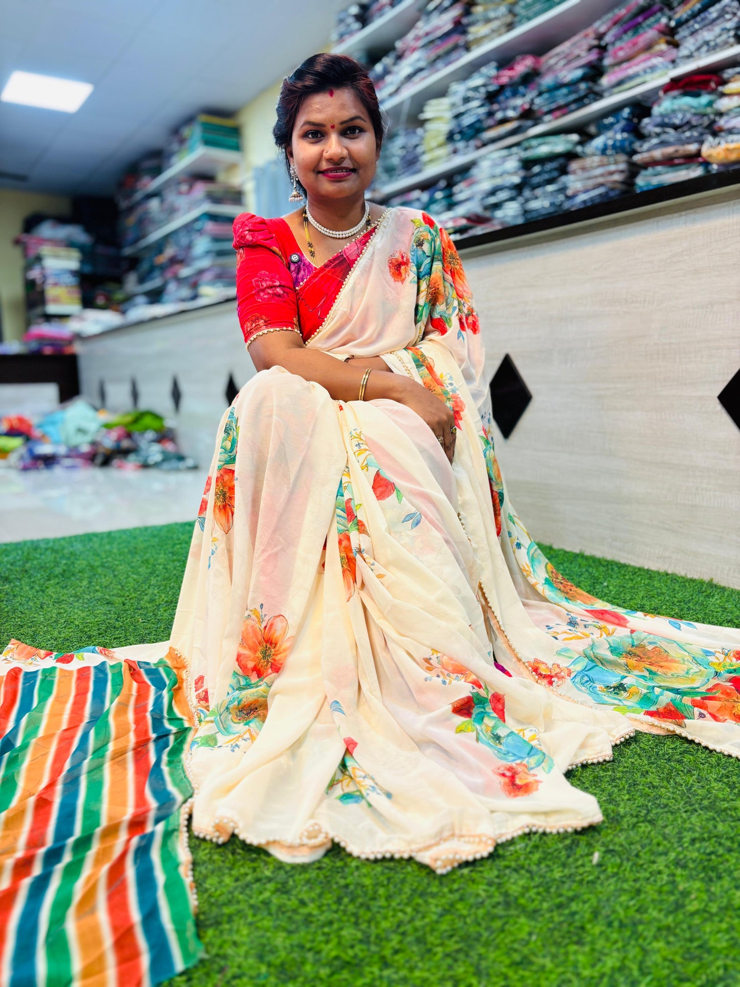 Georgette floweral pearl borders