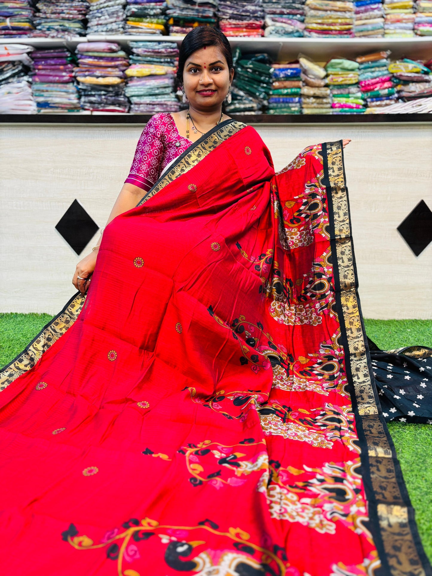 Red Premium Peacock Maheshwari