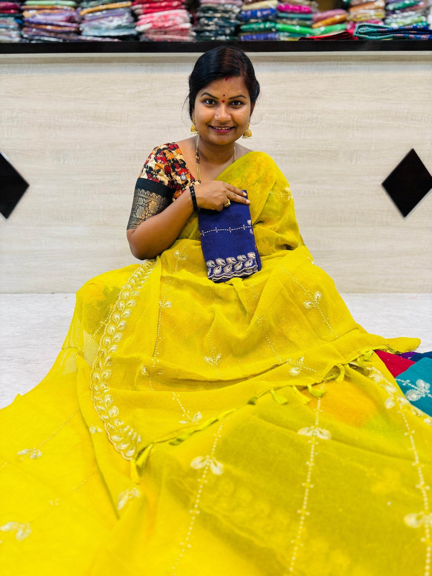 Designer space silk with Embroidery cutwork