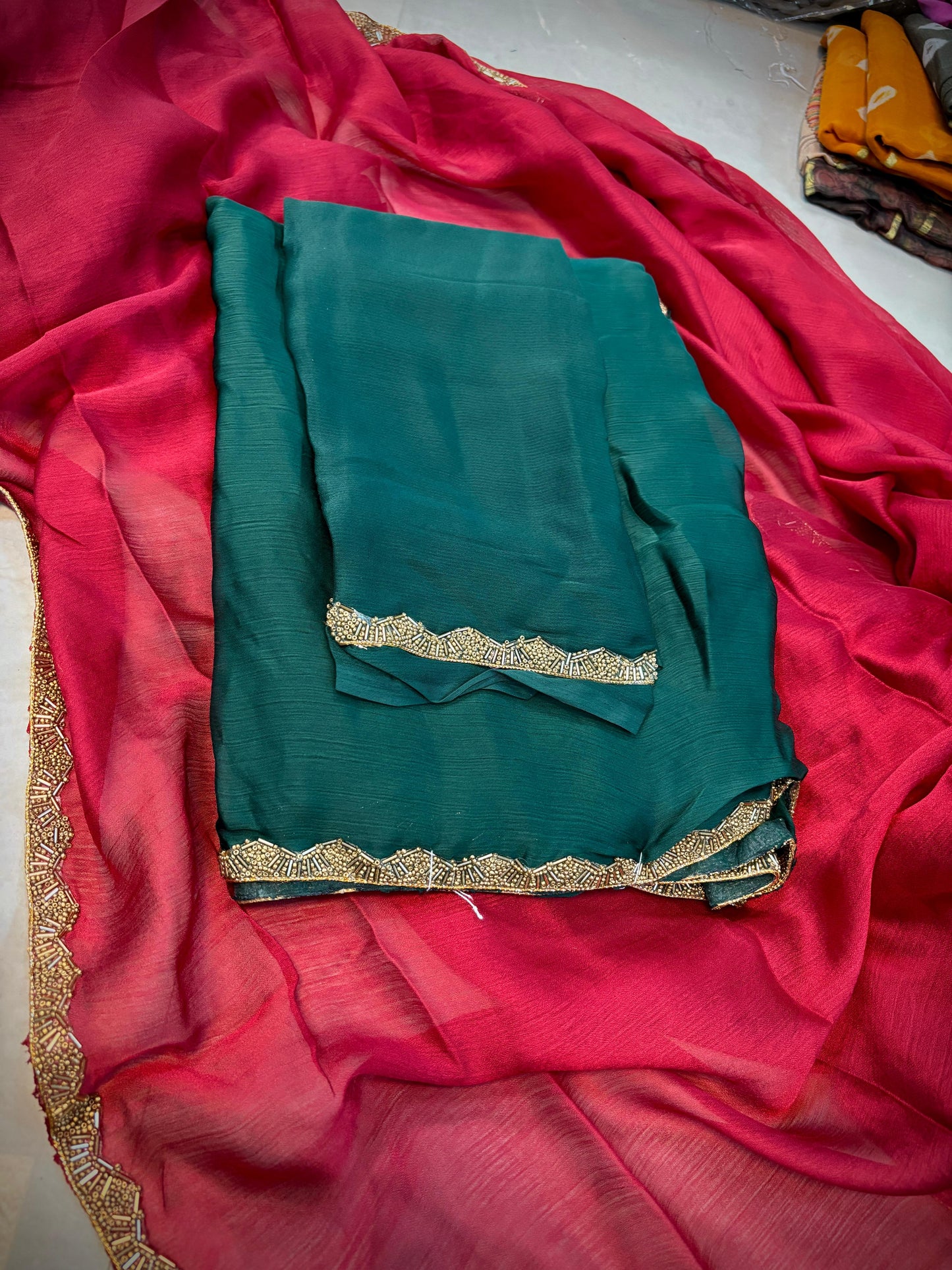 Green Georgette Lace Borders