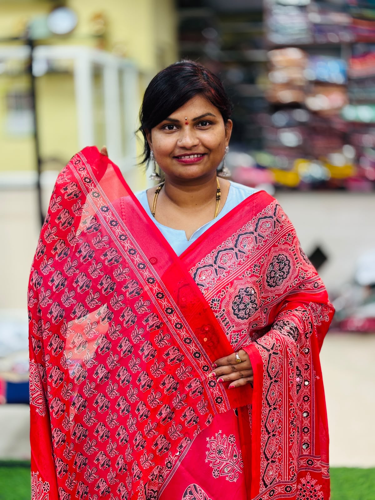 Azrak Elephants Sarees Red