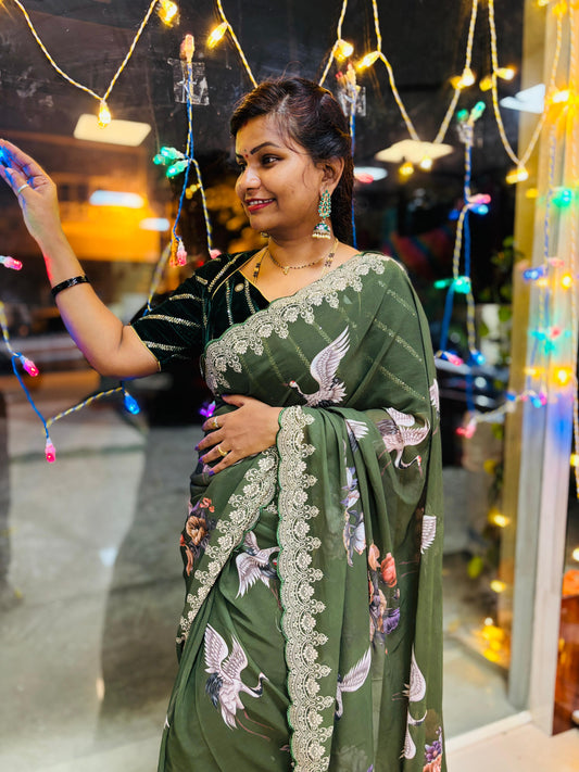 Premium georgette kardana work 
Cut work borders