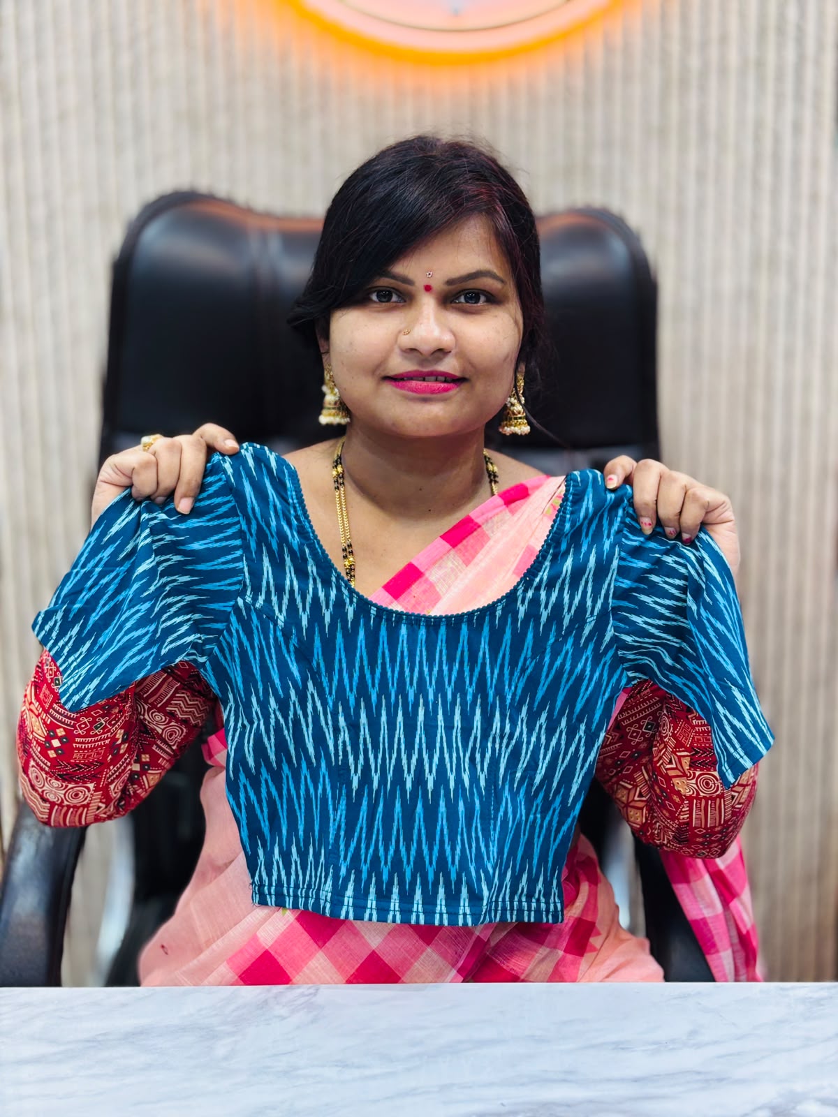 Kalamkari Readymade Blouse – XL Size (Elastic)