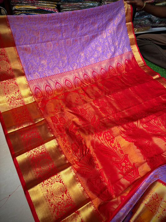 Lavender with red Kanchi sarees 9