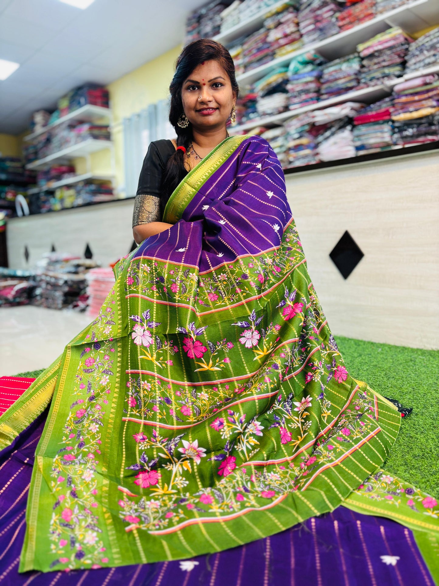 Purple Kanchi Silk with Digital Floral
