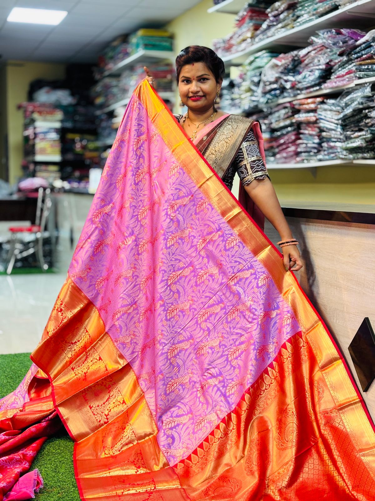 Lavender with red Kanchi sarees 13