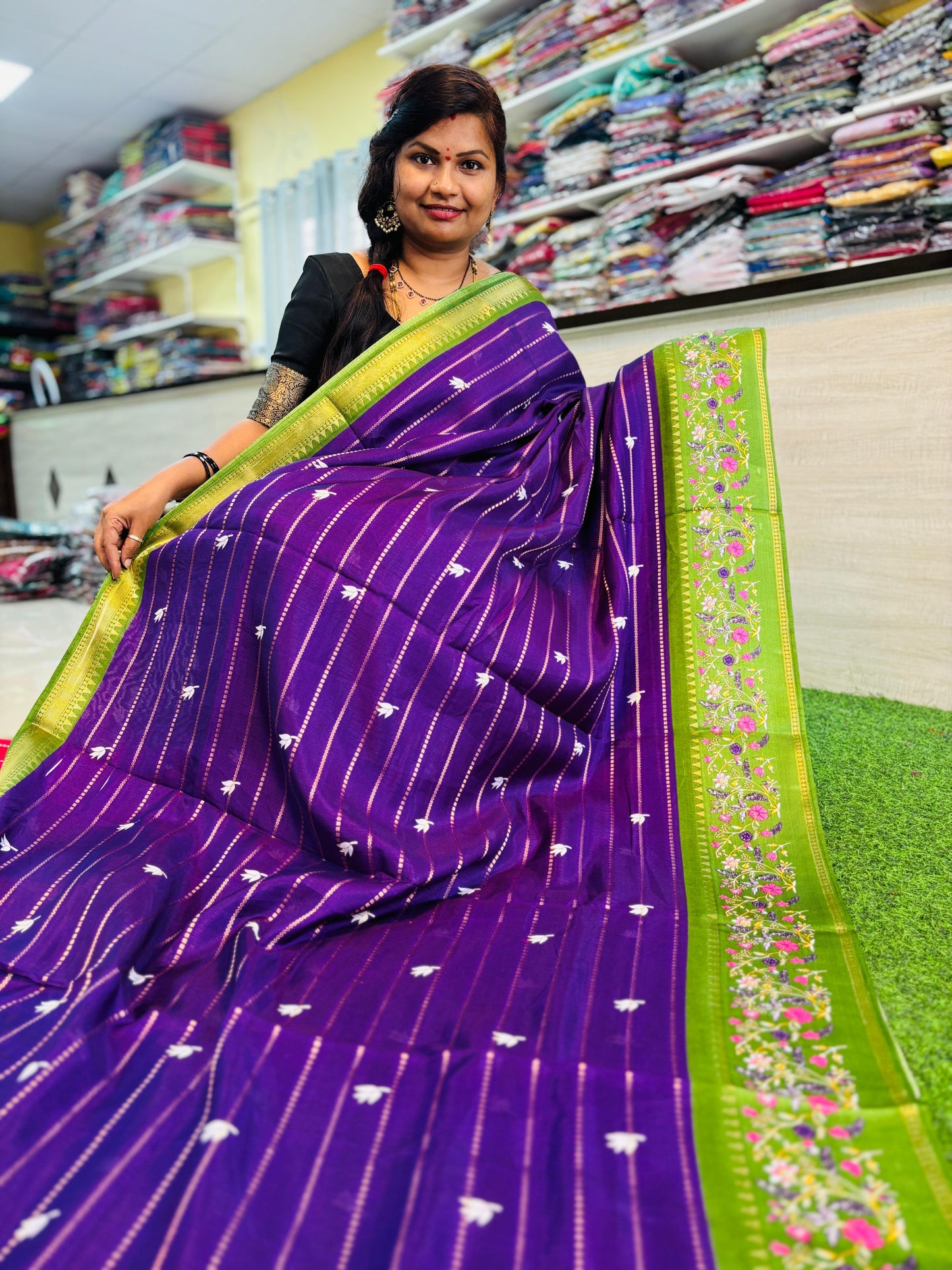 Purple Kanchi Silk with Digital Floral
