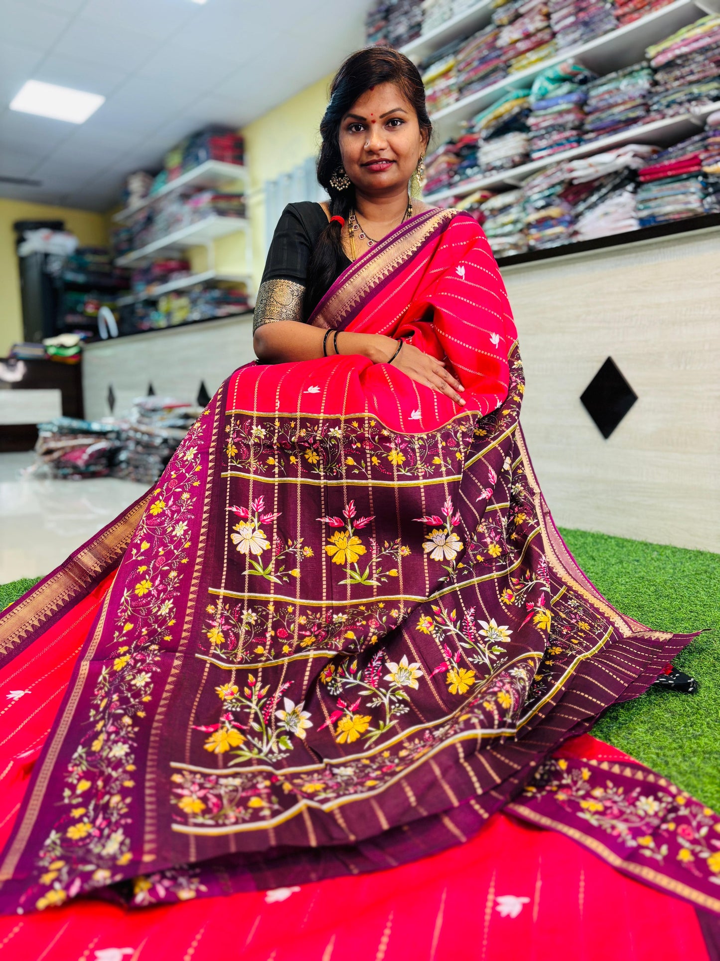 Pink Kanchi Silk with Digital Floral