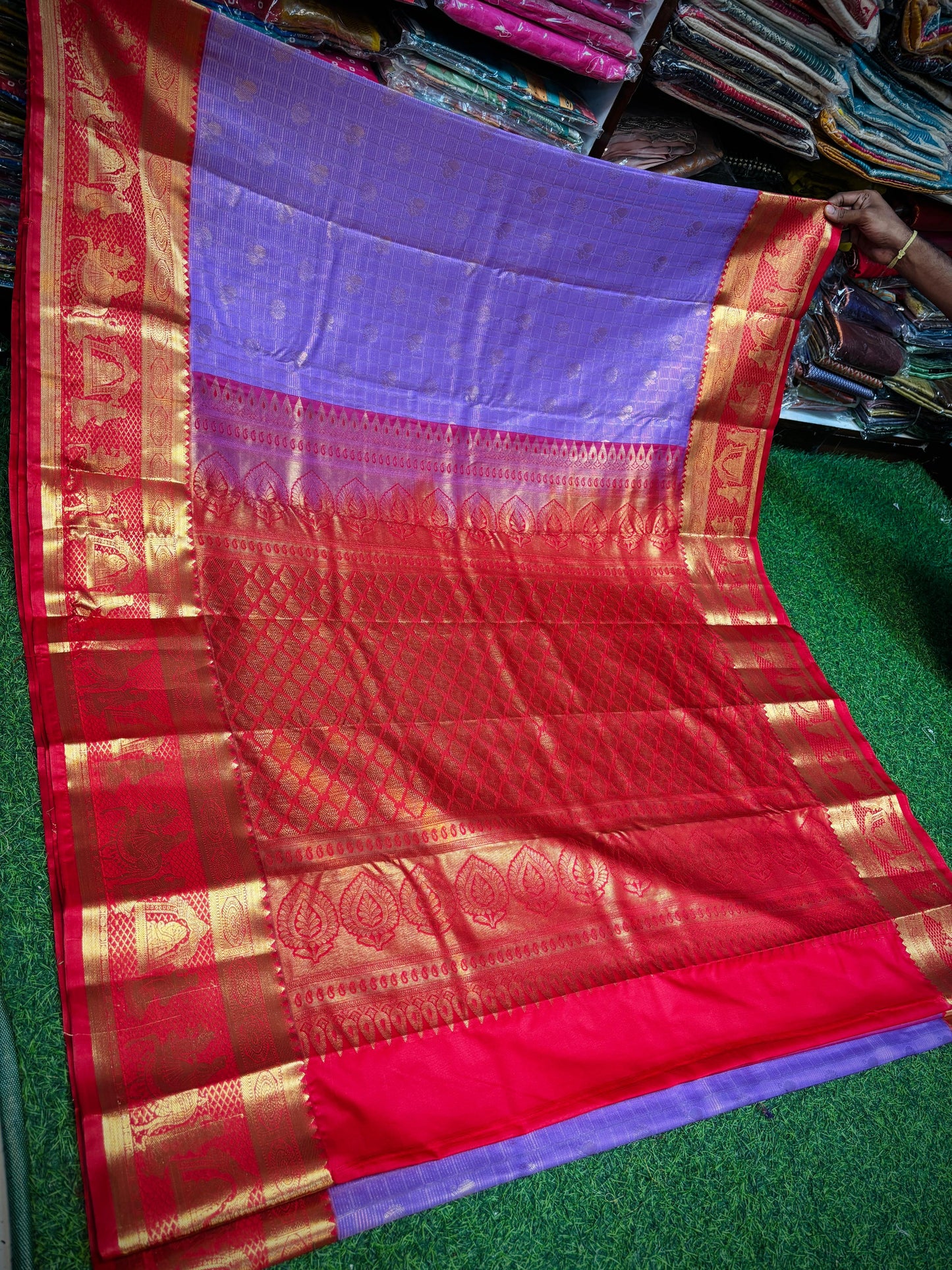 Lavender with red Kanchi sarees 19