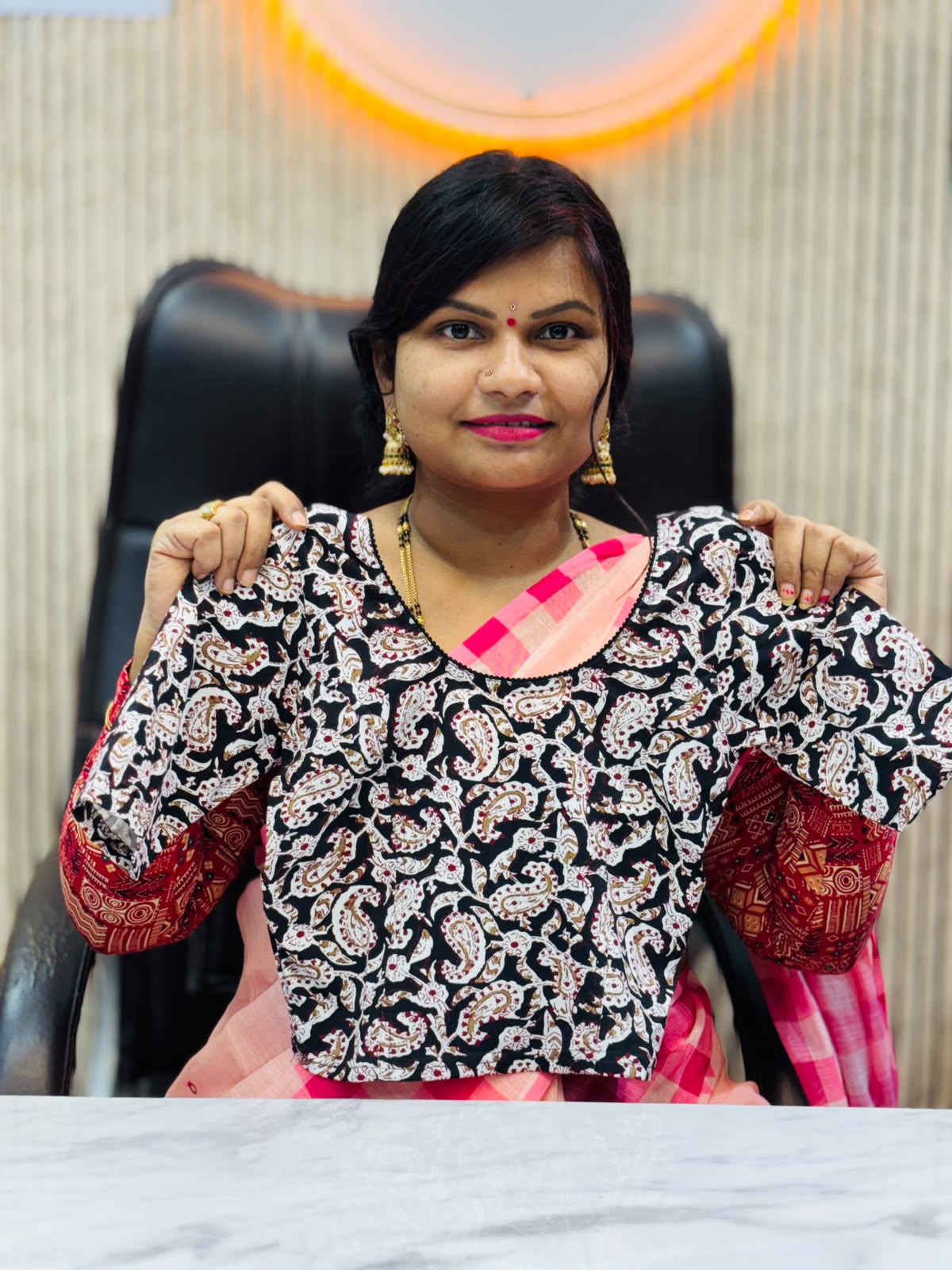 Kalamkari Readymade Blouse – XL Size (Elastic)