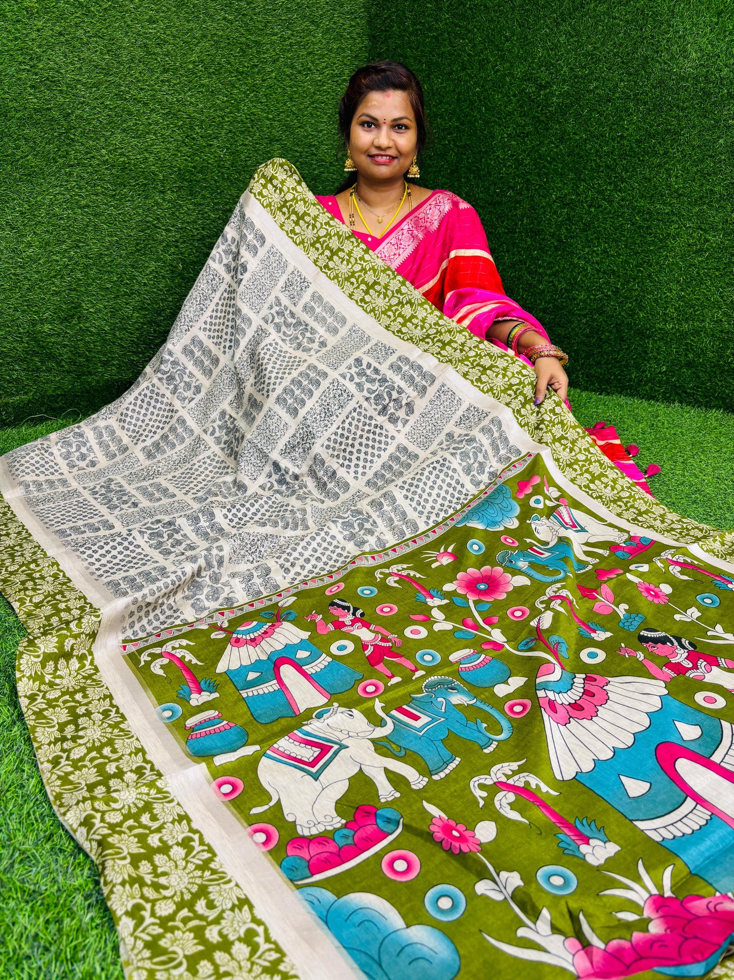 Madhubani kalamkari silk