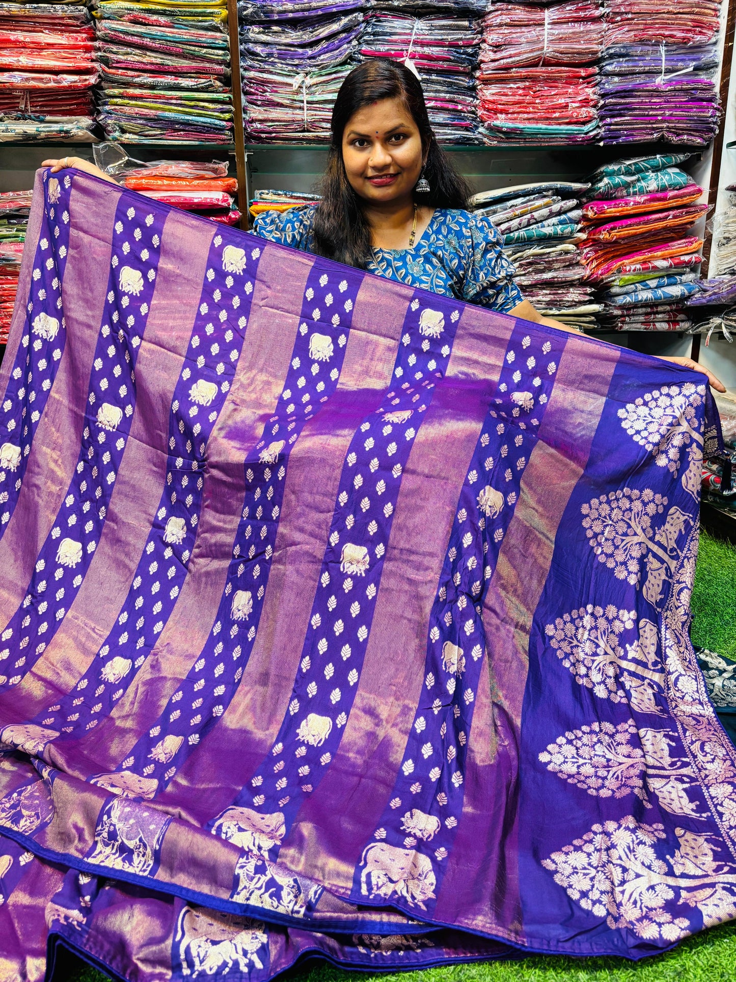 Viscouse Georgette Sarees with Kamadhenu weavings
