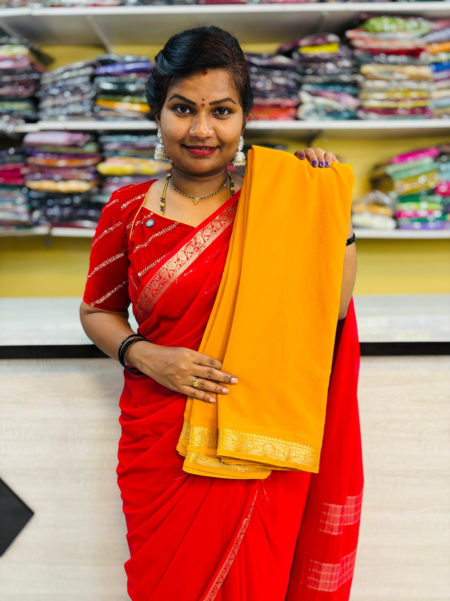 Premium chiffon crepe with small borders