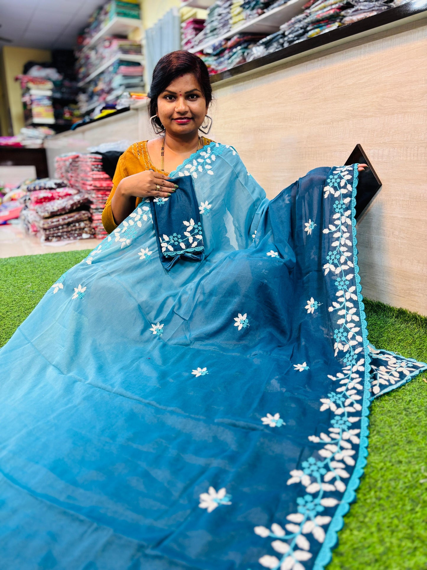 2D space silk with Embroidee cutwork