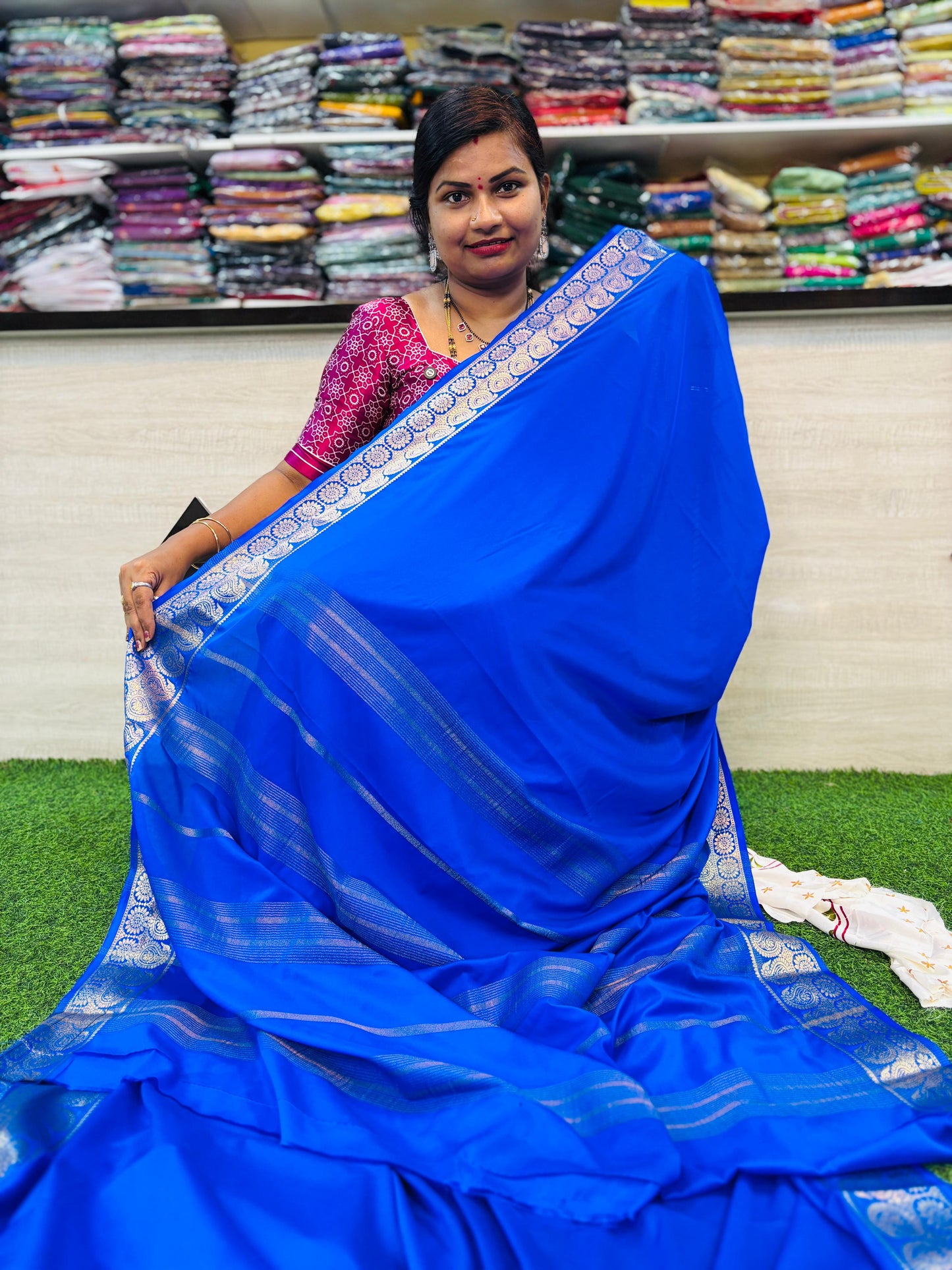 Semi Mysore crepe mango borders