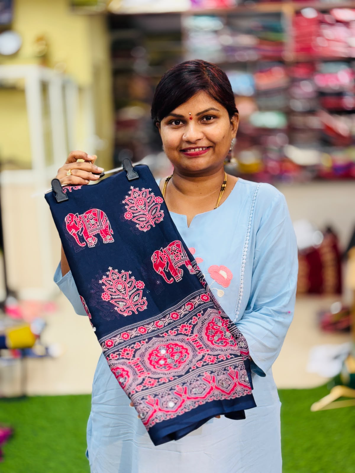 Azrak Elephants Sarees Blue