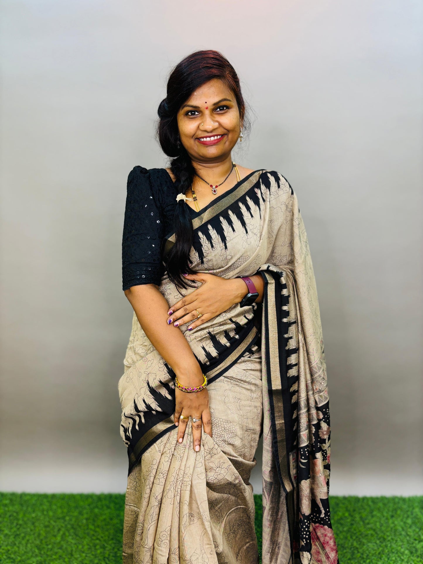 Kalamkari Outline Silk Saree