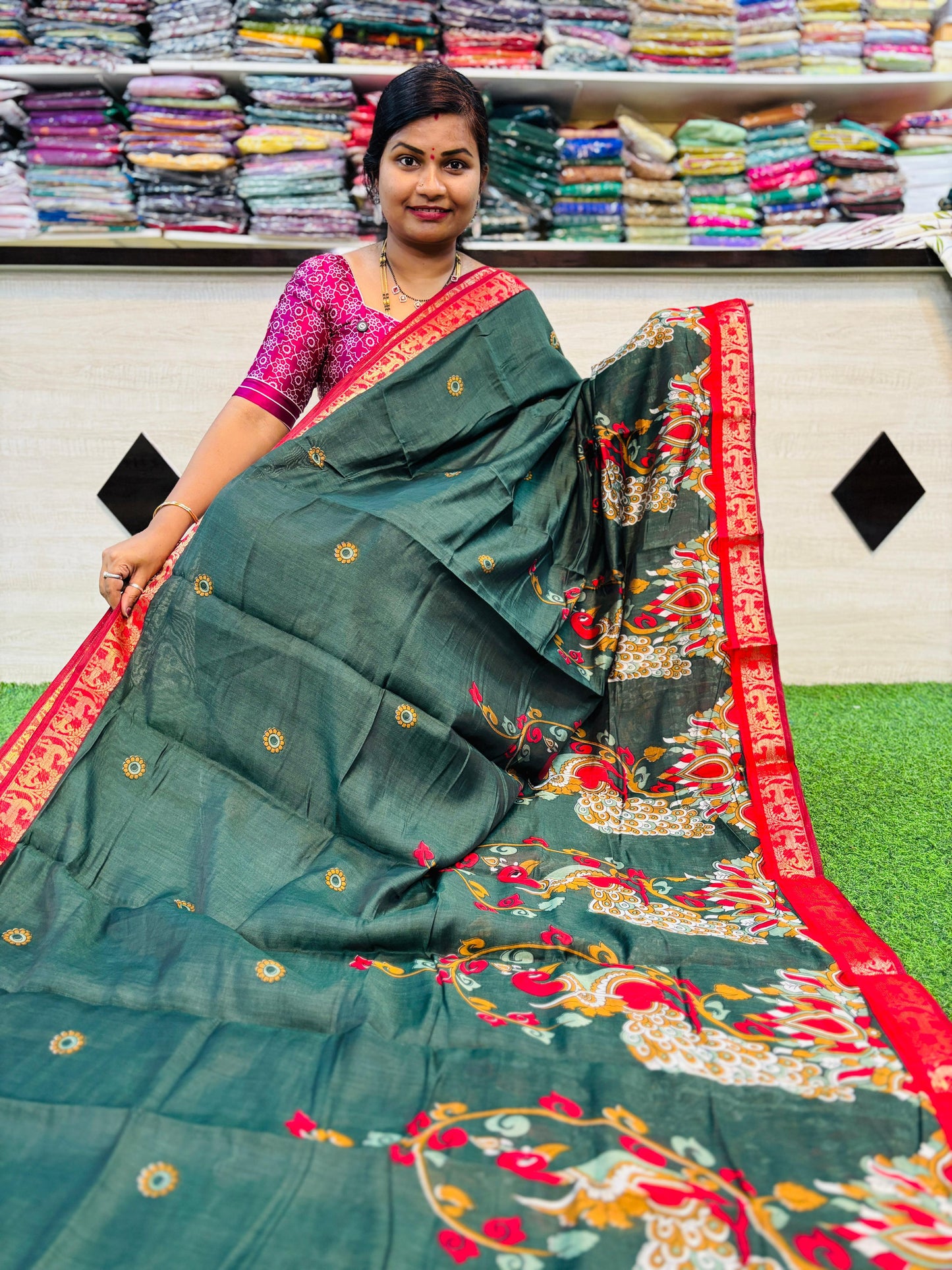 Green Premium Peacock Maheshwari