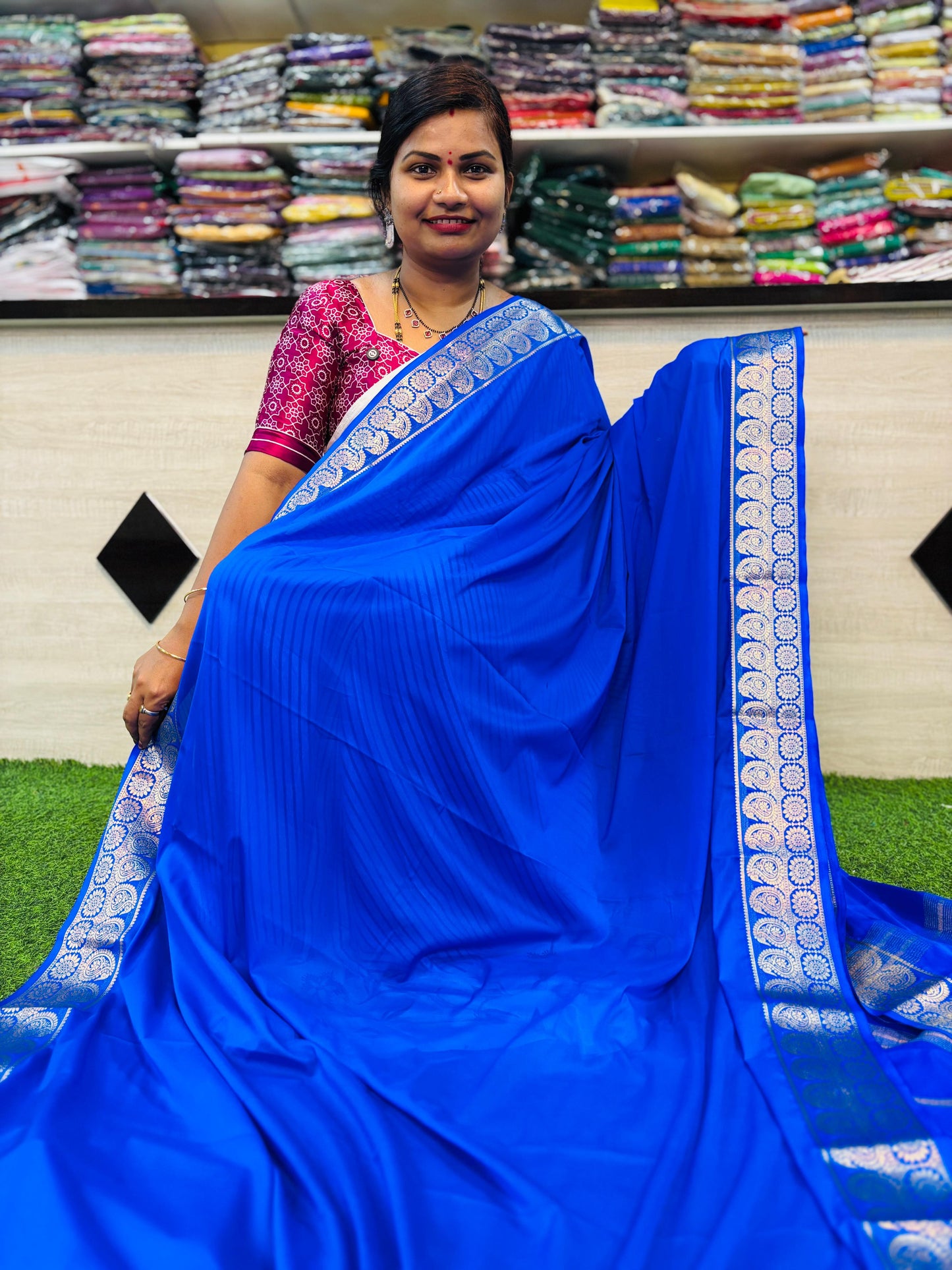 Semi Mysore crepe mango borders