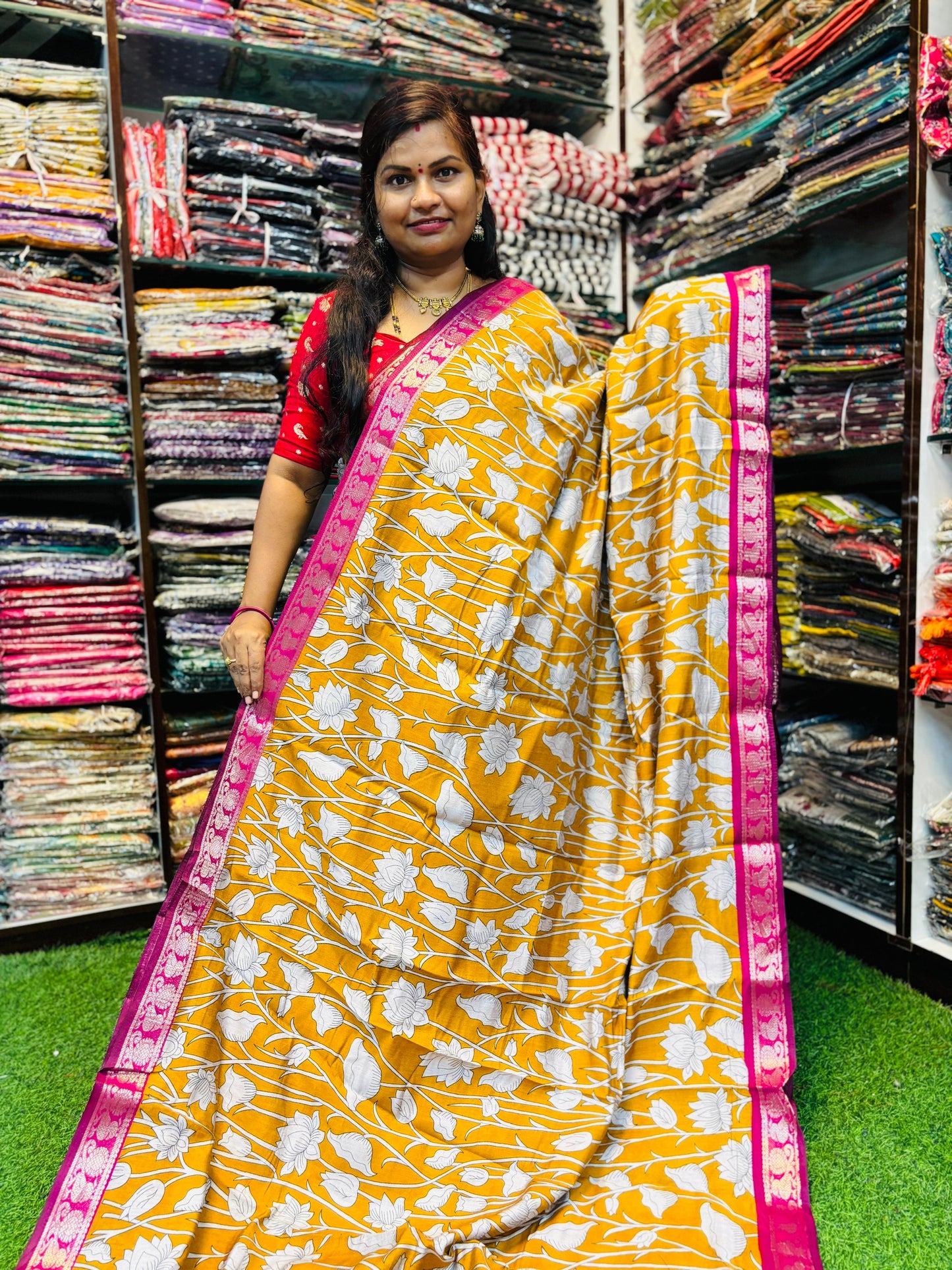 Maheswari silk with tulip designs