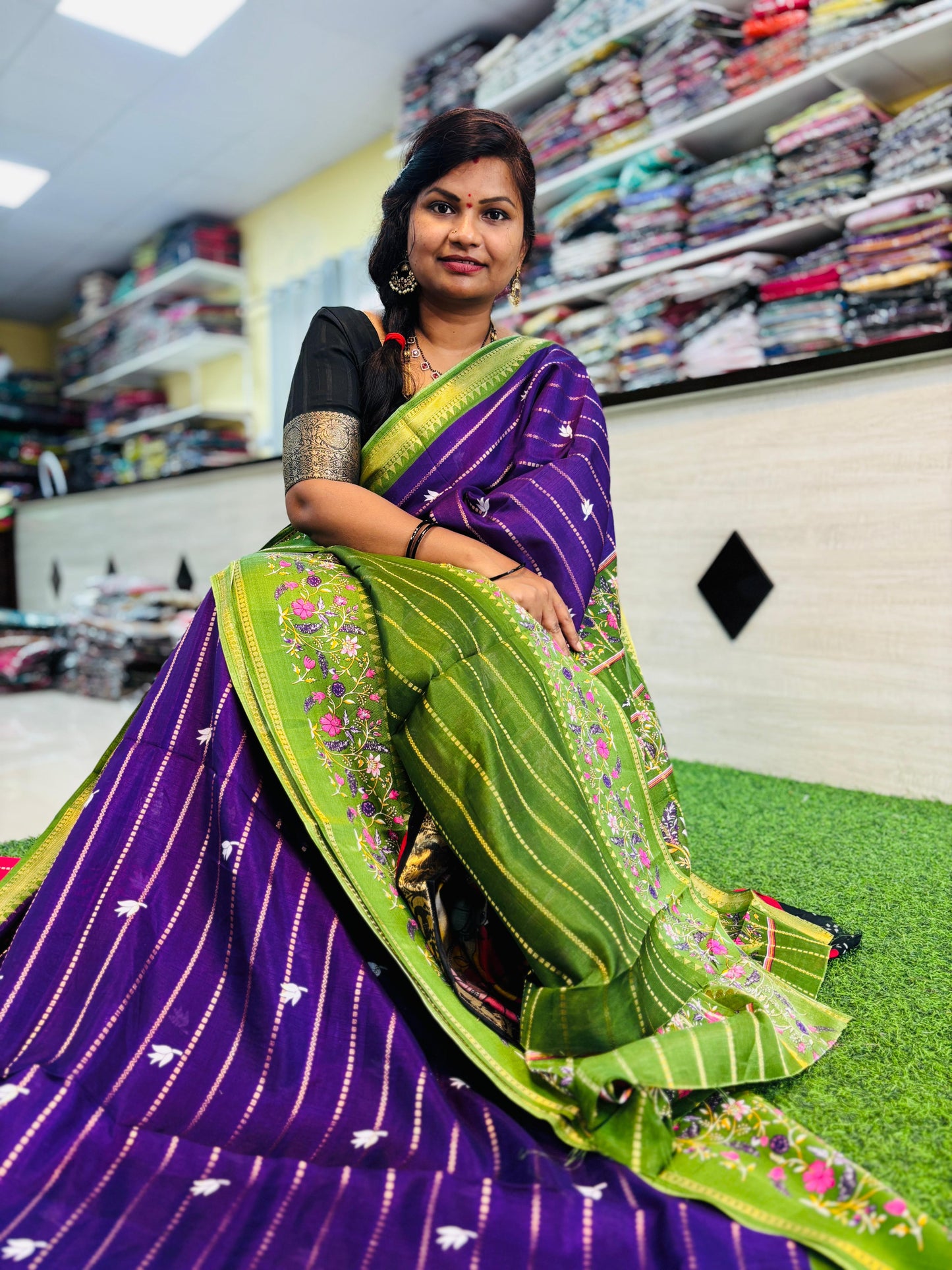 Purple Kanchi Silk with Digital Floral