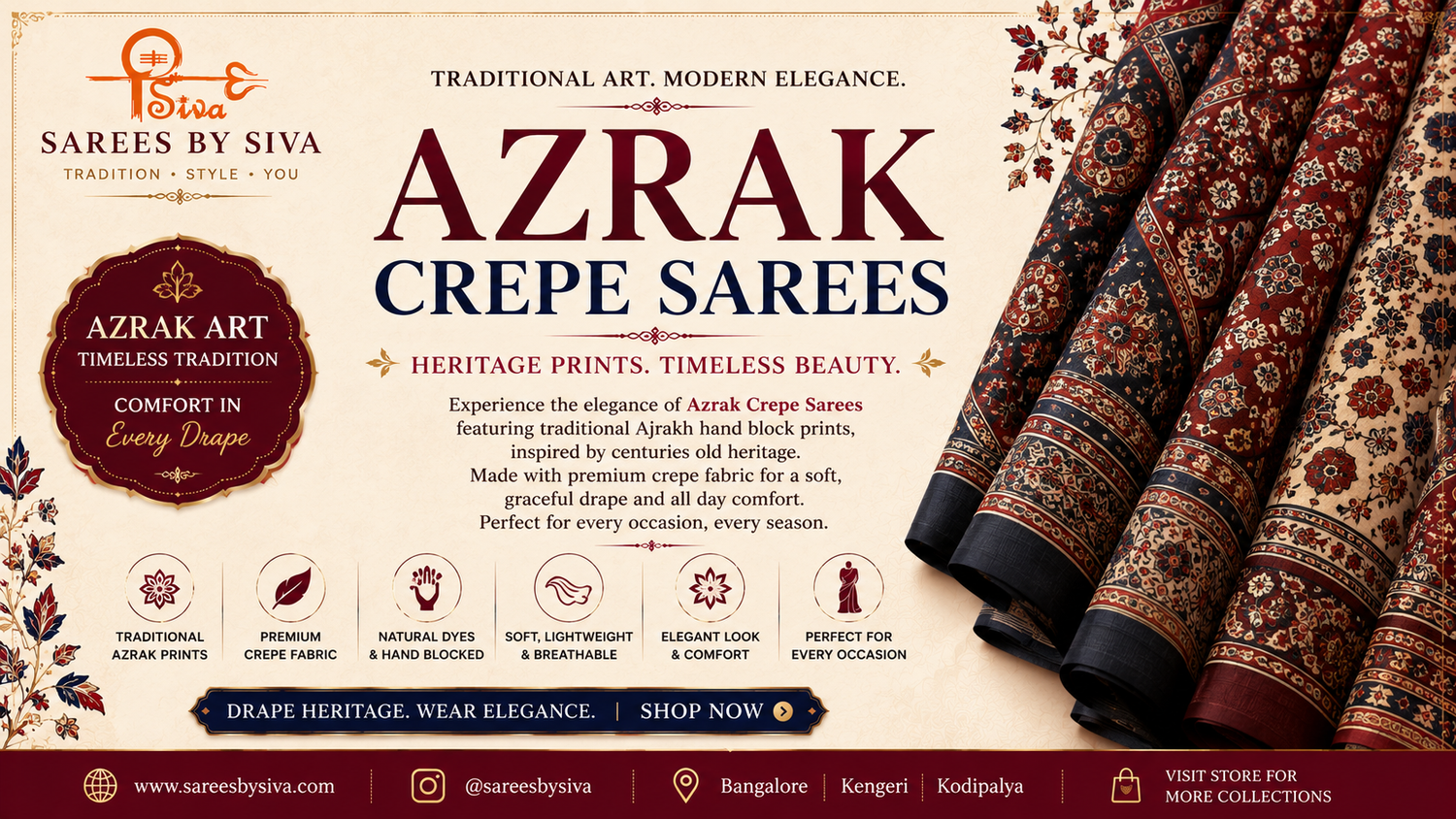 Azrak Crepe Sarees