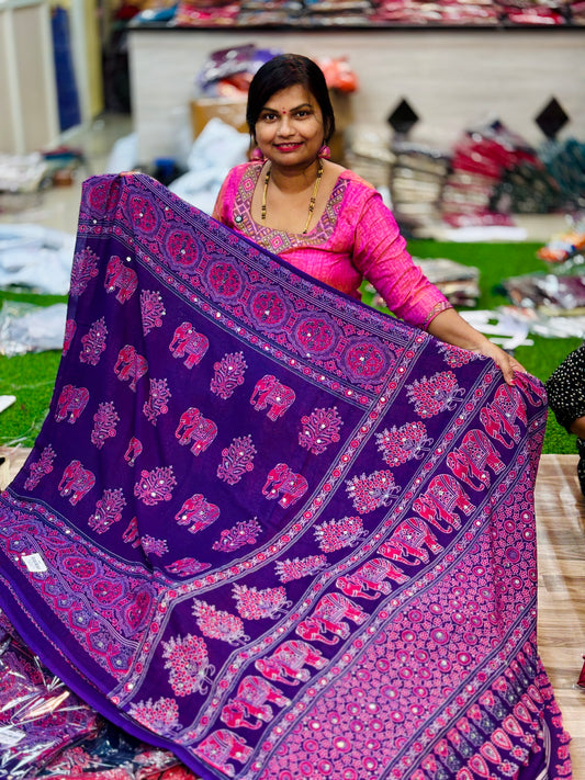Azrak Elephants Sarees