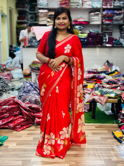 Red Mangalagiri georgette Saree
