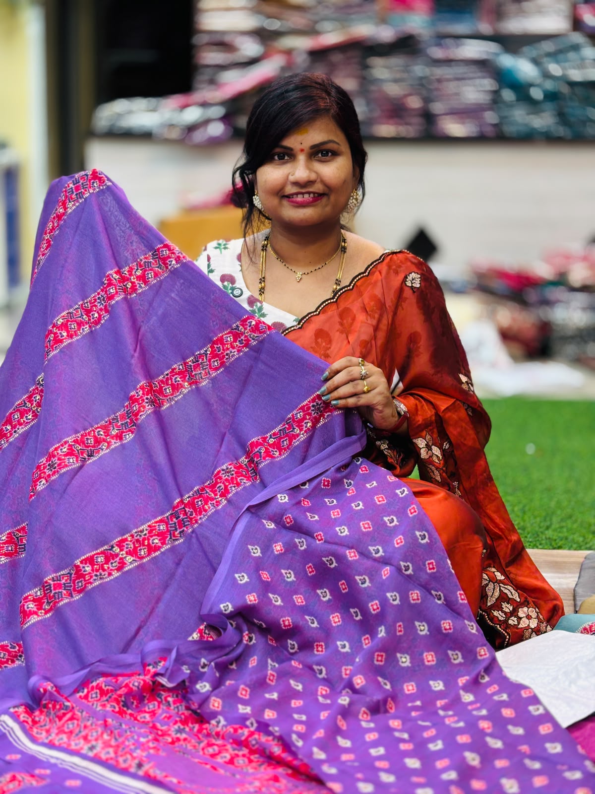 Chiffon Azrak foil print sarees