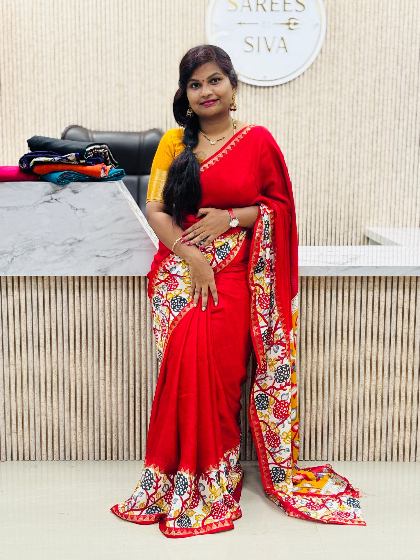 Mangalagiri Georgette Saree Red
