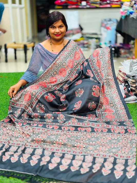Azrak Satin Crepe Sarees