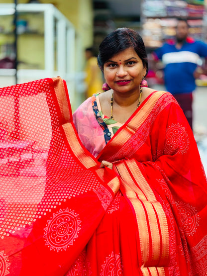 Red Multi Bandini Kanchi weaving sarees