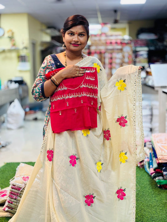 Georgette mirror work