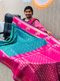Vintage semi Gadwal  Peacock borders  Floweral Embroidery