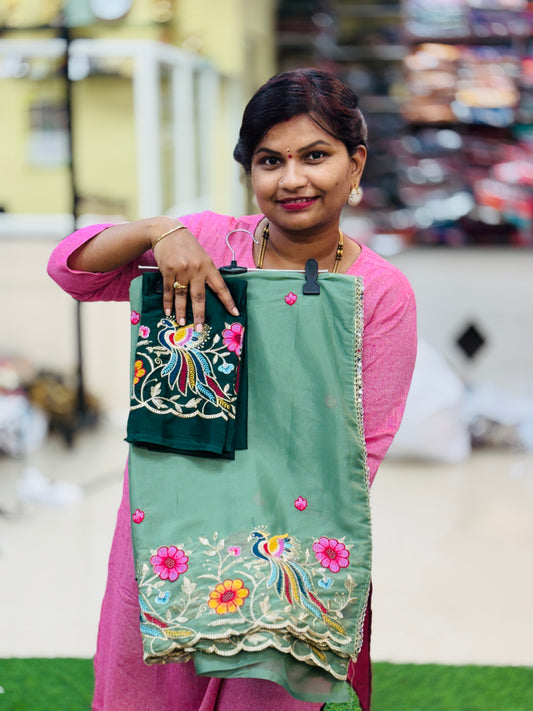 Designer peacock embroidery sarees