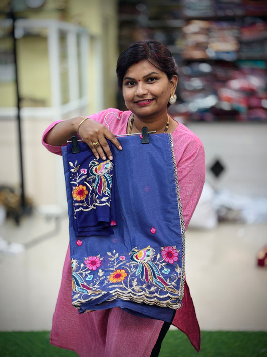 Designer peacock embroidery sarees