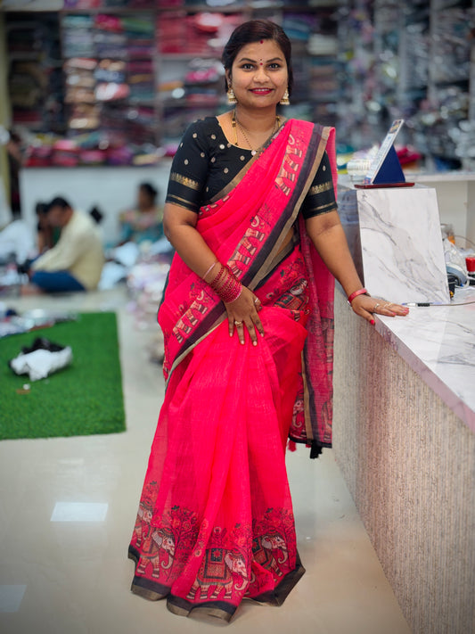 Kalamkari Elephant Lenin Sarees