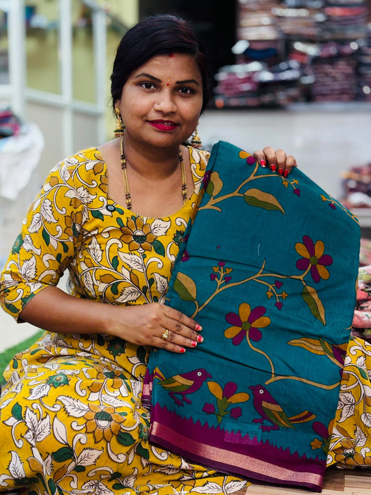 Mangalagiri Kalamkari Maheswari Pattu Saree