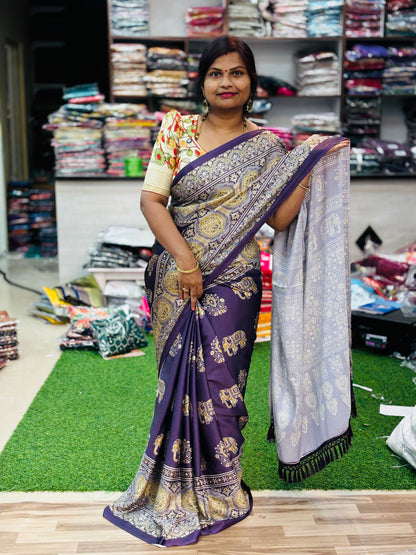 Azrak Satin Crepe Sarees
