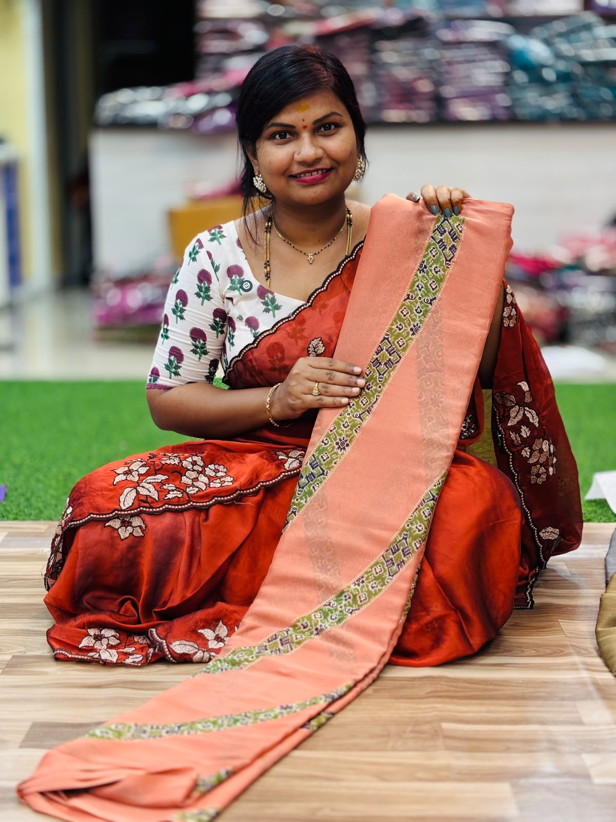 Chiffon Azrak foil print sarees