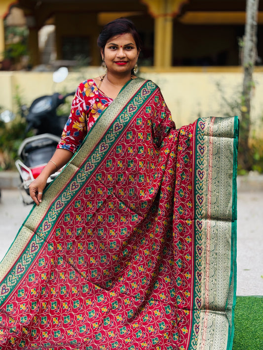 Pochampally Soft silk sarees with Kanchi Border